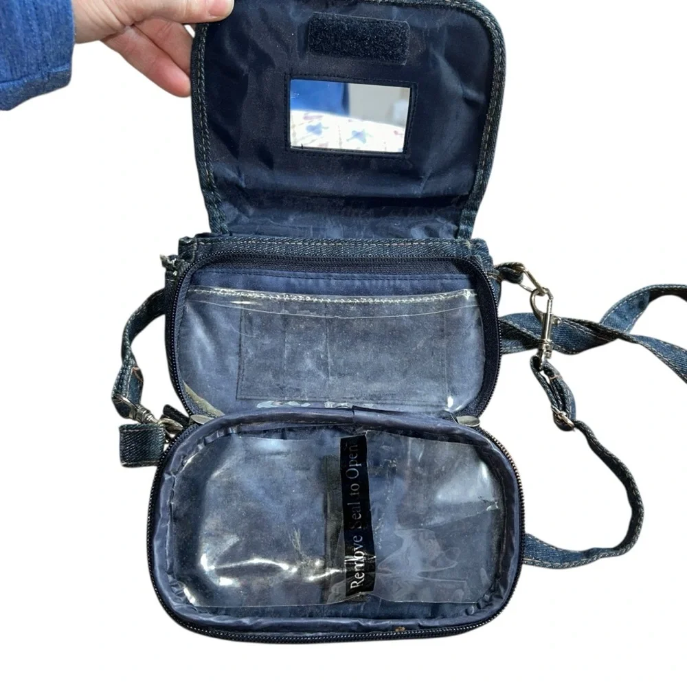 Chambray denim cross body adventure bag purse wallet